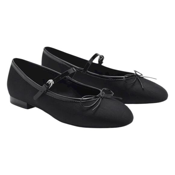 Mango Round Toe Mary Jane Bow Ballerina Flats Black Size 36/ 6 - Picture 3 of 14